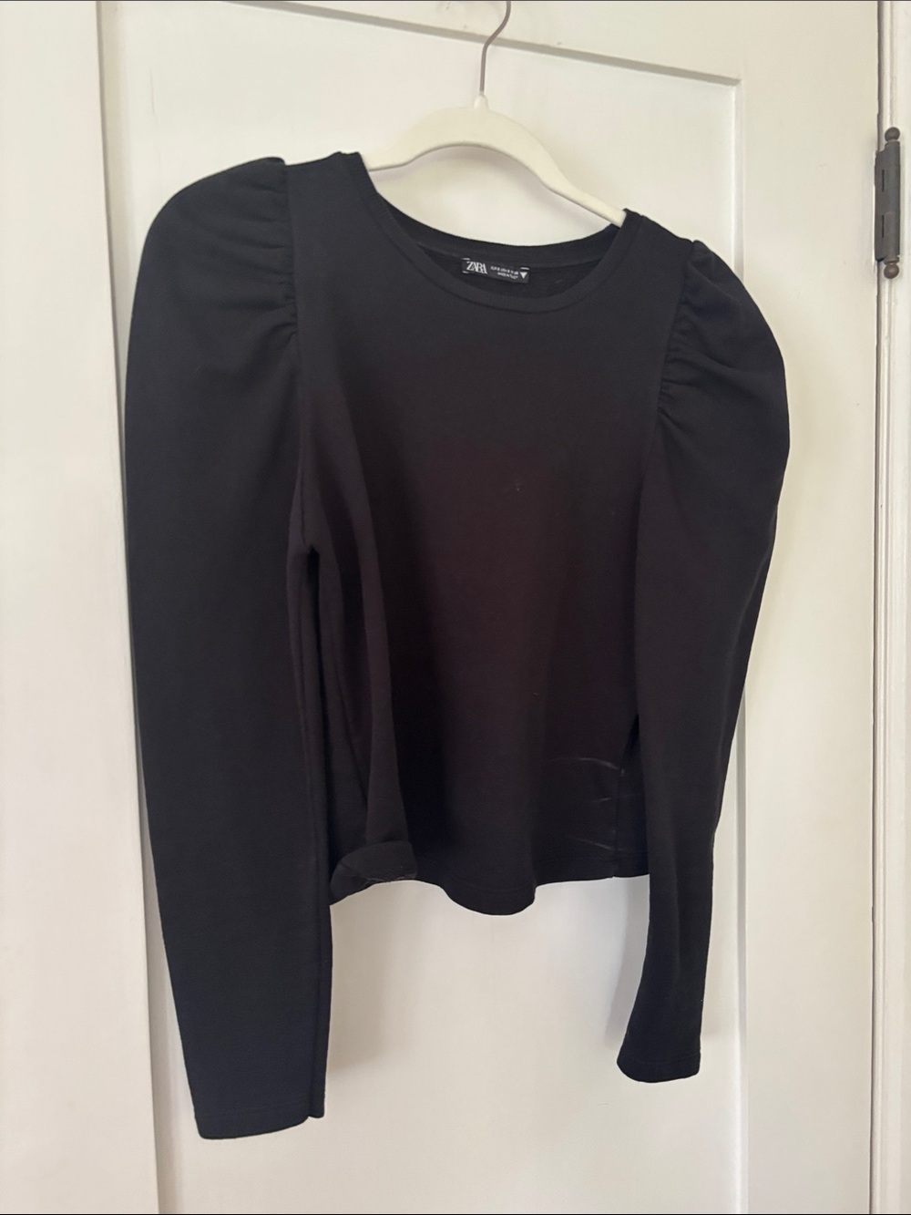 Zara Black Puff-Shoulder Long Sleeve Top